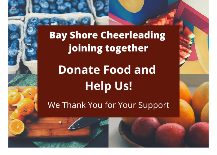 Bay Shore Cheerleading joining together for a food drive today!
Please drop off non-perishable items in drop off bins at any of the following locations from 10 AM - 4 PM:
982 Thompson Drive
1003 Carll Drive
2 Fire Road Drive