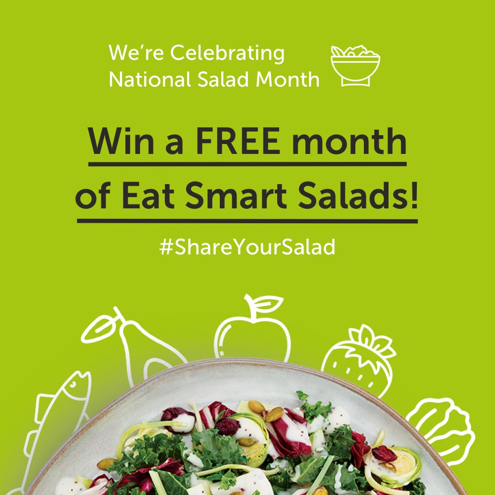 🚨 Sweepstakes Time! To celebrate National Salad Month, <a href="/EatSmart/">Eat Smart®</a> are giving away a month of FREE salads! Here’s how to enter:
Step 1: Prepare your salad - use Eat Smart if you've got it!
Step 2: Post a photo to IG, FB or here. 
Step 3: Tag <a href="/eatsmart/">Eat Smart®</a> &amp; #ShareYourSalad 👍