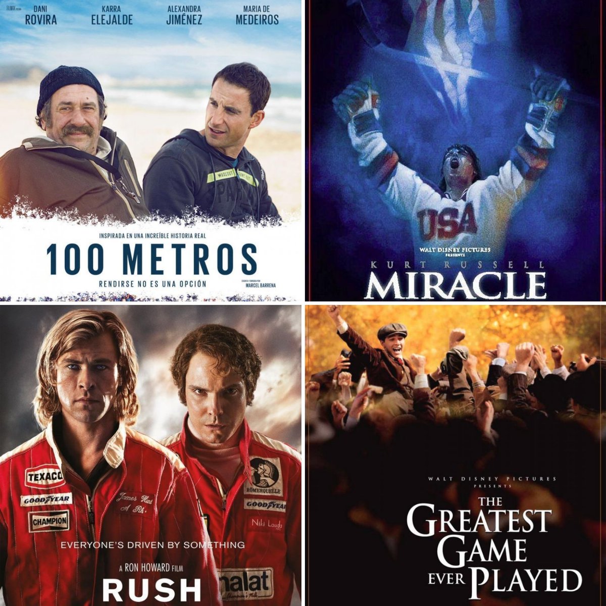 26millas's tweet photo. #Películas 🎥 que #NuestrosAtletas recomiendan:
100 metros.
Amateur.
Rush.
Juego de honor.
El milagro (Miracle).
McFarland, USA.
El chico del millón de dólares.
Sin Límites (Without Limits). https://t.co/3nJaaYK4Ey