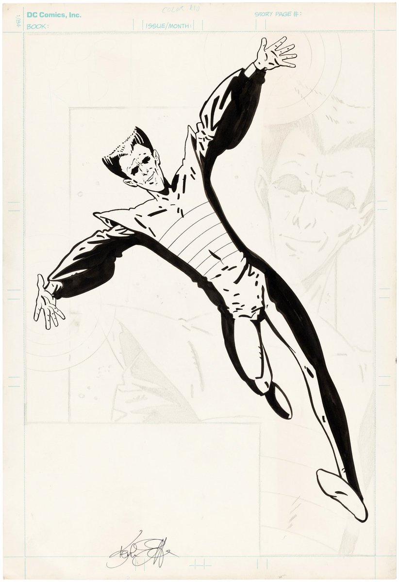 MichelFiffe's tweet photo. Surprint! It's basically a color hold. Take this Giffen piece for Who's Who. Main figure gets inked on the original art board but the background gets inked on an overlay sheet (like stronger tracing paper). Photoshop made this process obsolete. cc @deLisleAndrew https://t.co/unyBS8vA2V