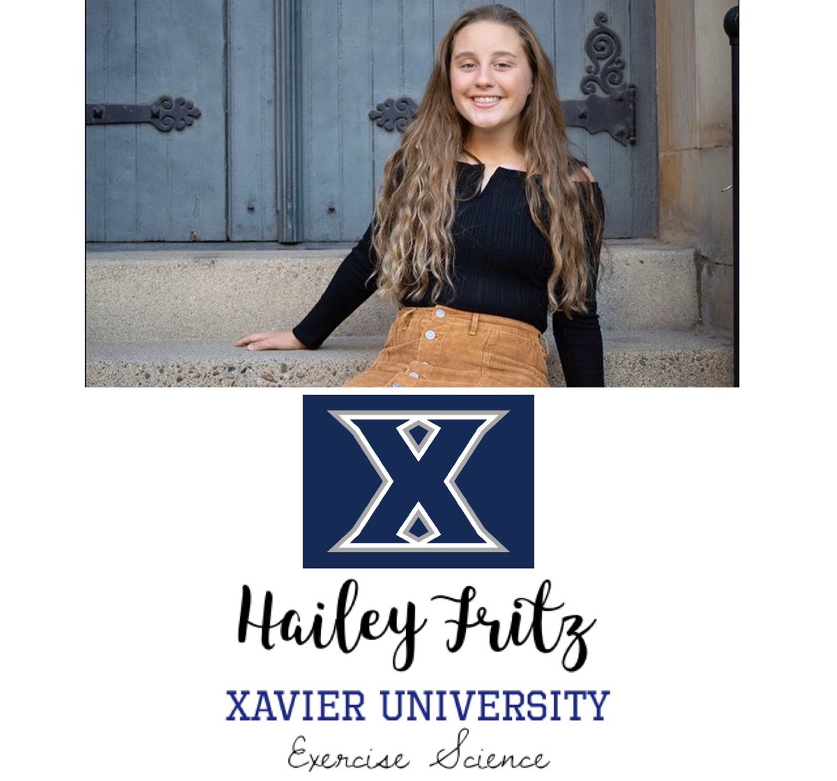 ECSENIORS2020's tweet photo. Hailey Fritz will be attending Xavier University. She is majoring in exercise science on a pre-physical therapy track. Best of luck to you, Hailey! 🔴⚫️⚪️ —> 🔵⚪️ https://t.co/XFV2LX3xSJ