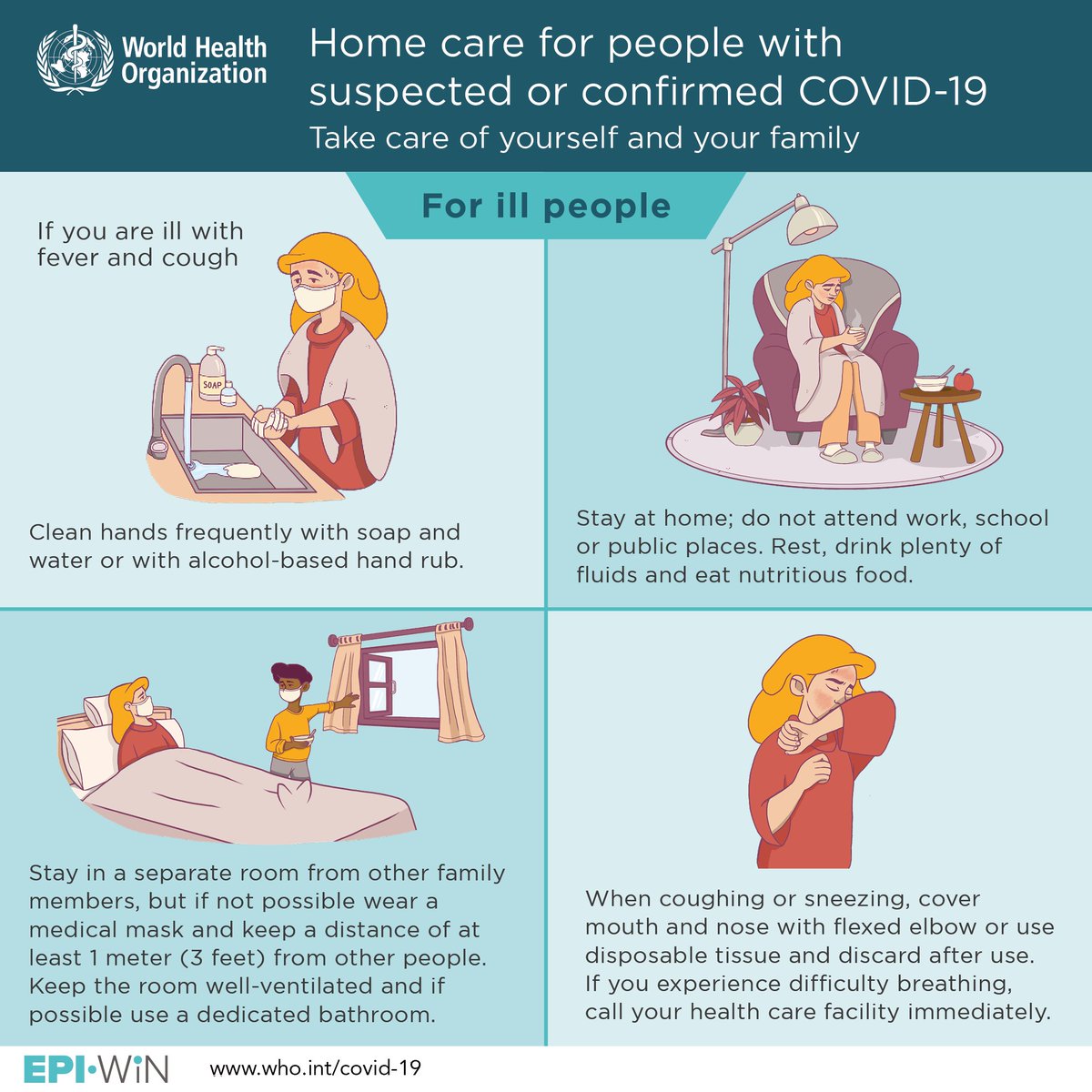 WSV_Global's tweet photo. Chapter 5 of 9
Even with the greatest precautions, there’s always the chance you will encounter #Covid19. What do you do when you or a loved one is sick and #socialdistancing is not possible? 
Source: @WHO
#KOT #Uganda #Zimbabwe #Lockdown https://t.co/1cuzYT84Kr