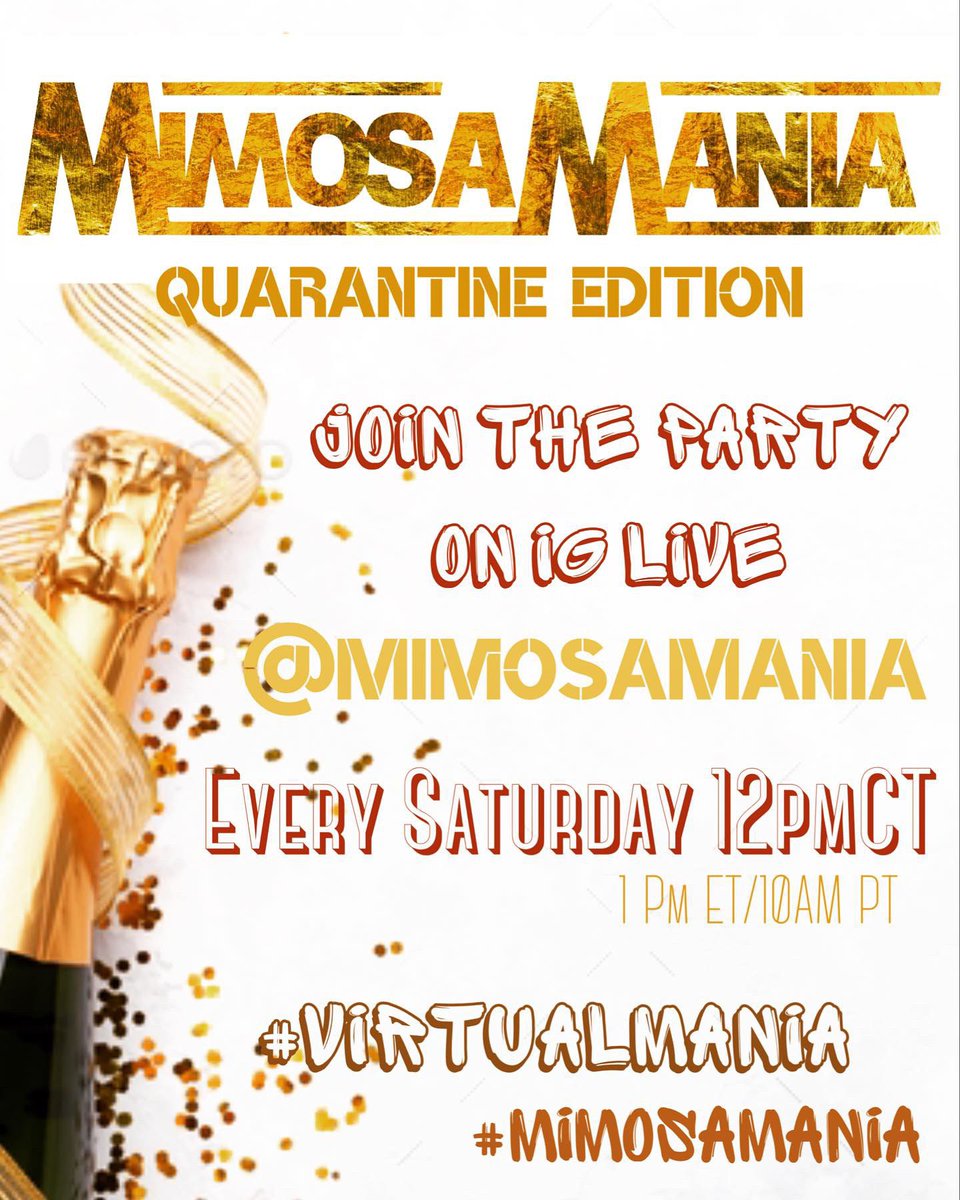 Mimosamania's tweet photo. It’s the first #MimosaMania of May... do you have your bubbly &amp; booze ready for #VirtualMania??? 🍾🥂✨

See yall at noon on @Mimosamania’s IG Live! https://t.co/OsvzBmBmfO