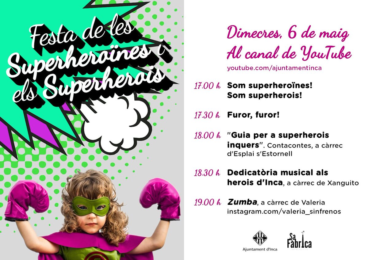 📌I ens omple d'alegria i satisfacció presentar la festa dels Superherois! 🙋‍♂️🙋Dins el programa del Dijous gros!

#SomJovesInca
#IncaParticipa 
#ElCasalesQuedaACasa
