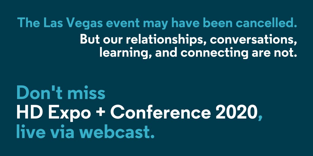hdexposhow's tweet photo. We want to help keep you connected from the comfort of your home. HD Expo is going virtual from May 5-7 with 12 webinar sessions featuring industry experts speaking on a variety of timely topics. All sessions are eligible for CEUs. See the schedule here: https://t.co/ClfGOvLQXg https://t.co/PHQwxV9Jav