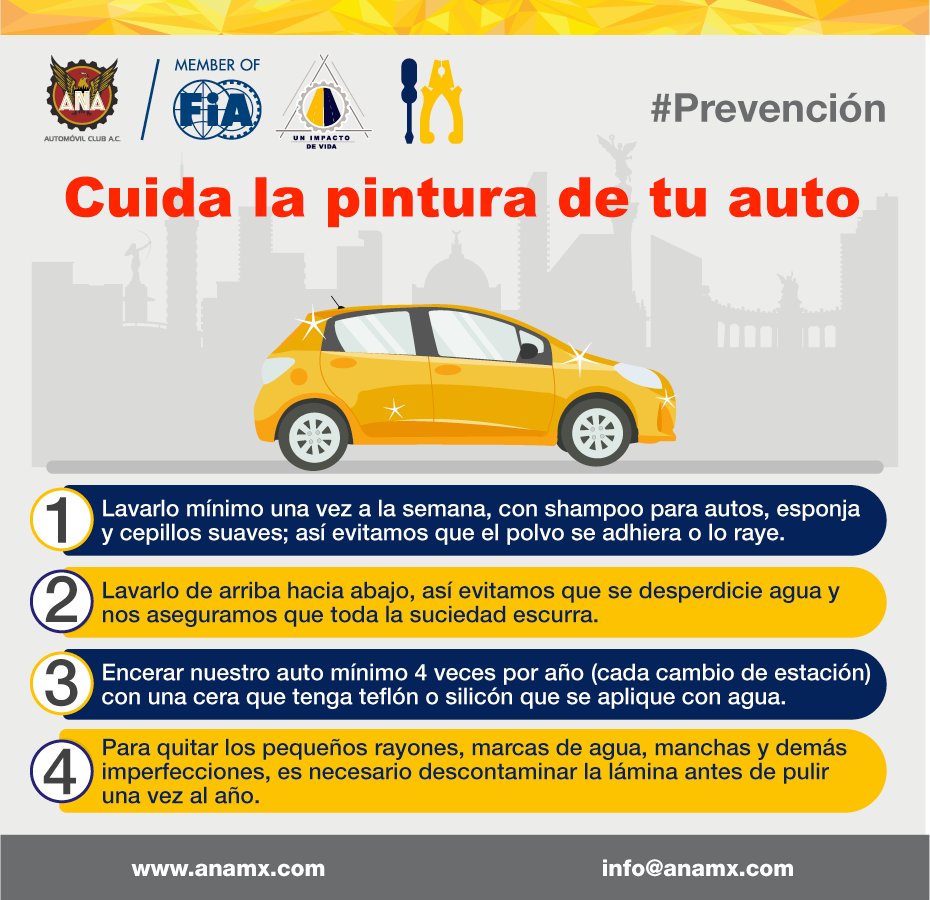 ANA_FIAmx's tweet photo. Cuidar tu auto puede ser una actividad para relajarte ya que mantener la pintura puede ser algo interesante. Lava tu auto por lo menos una vez por semana, pule tu auto por lo menos una vez al año. ¡Aquí te dejamos unos tips! #Autos #ANAAutomóvilClub #Pulir #Encerar #Lavar https://t.co/3zYDyZXXBE