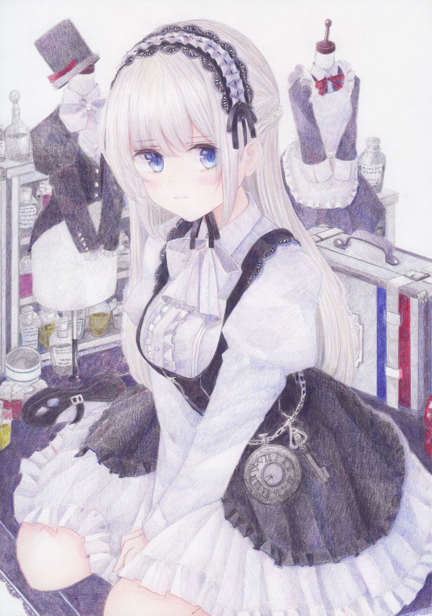 「ドールになりたい #オリジナル #アナログ #色鉛筆
https://t.co/」|くろいうさぎのイラスト