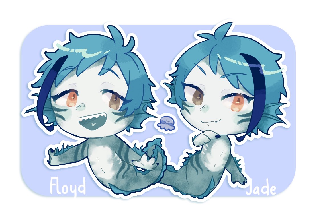 ツイステ リーチ兄弟とアズール 人魚大好き クリティカ盆栽のイラスト