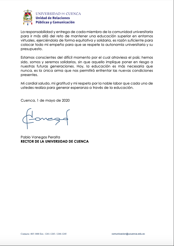 udecuenca's tweet photo. #NoAlRecorte
@PVanegas: "Hemos buscado dialogar con el Ministerio de @FinanzasEc pero no hemos recibido la apertura, hay gastos que estamos dispuestos a evitar, pero particularmente la docencia no puede ponerse en riesgo, si afectamos el pago de salarios afectamos el futuro". https://t.co/NfD9rkOULq