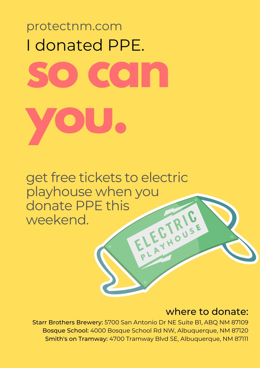 BigI1079's tweet photo. Good Morning! if you have PPE to spare... consider helping out the good folks at @Protect_NM drop off locations at Starr Brothers, Smith's and Bosque School. #Covid19 #PPEshortage https://t.co/QtMvqsNkeK