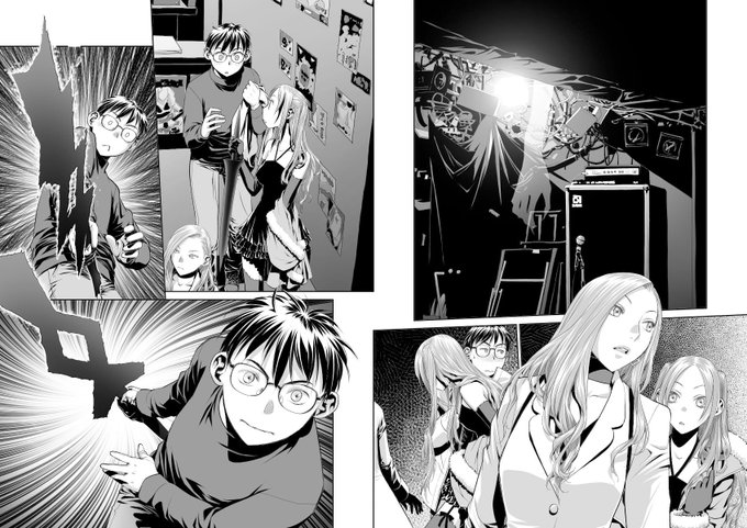 愚作「鞘-SAYA-」から、台詞フキダシ擬音無し絵、その,15
レイアウトし易いから基本的に見開き2ページ分で作業しています
この作品はネームから下描き、ペン入れ、彩色、完成までほとんどクリスタを使っています(一部の効果線など作り置きデータはフォトショです) 