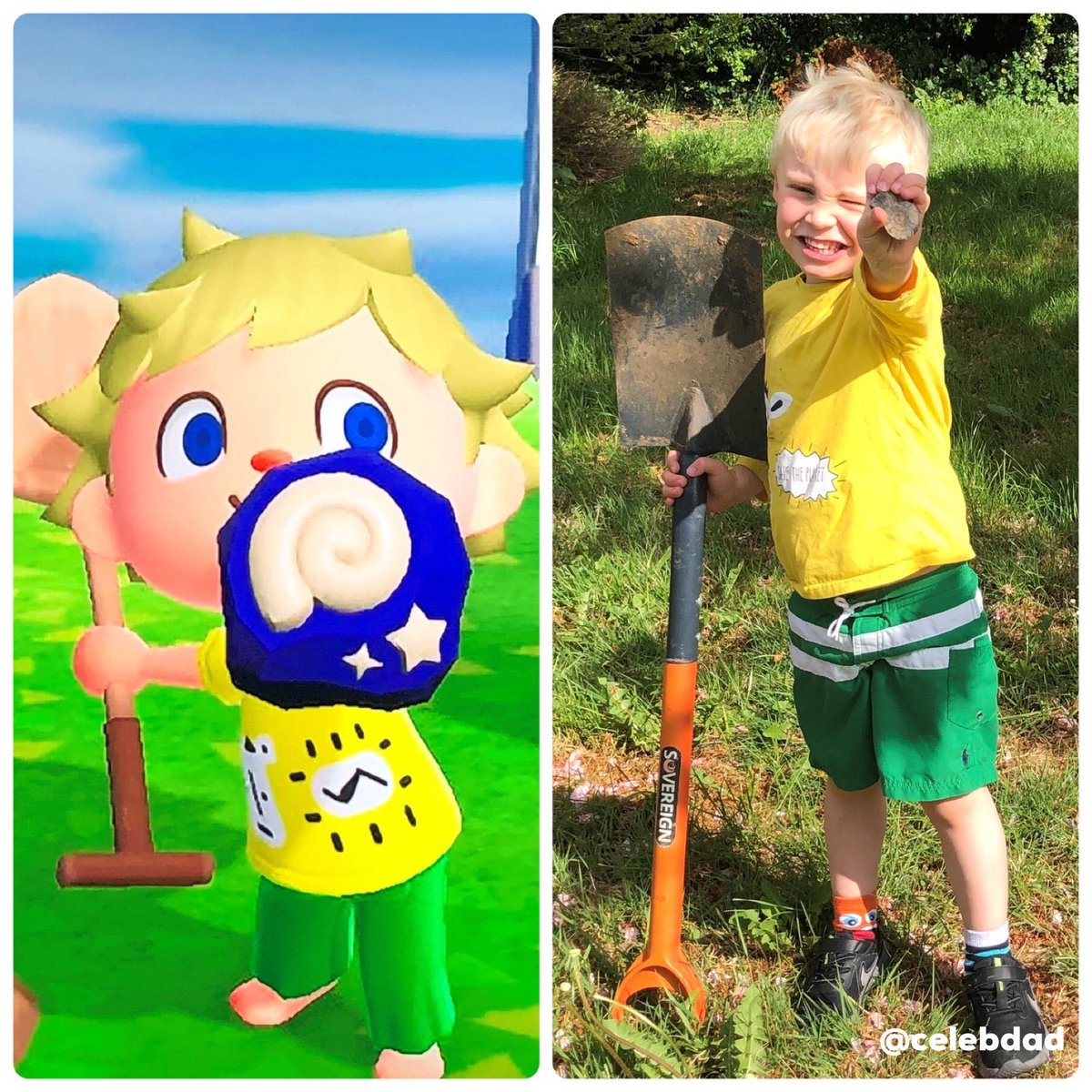 AbsoluteDadness's tweet photo. My son and I love playing animal crossing together and whilst stuck in lockdown he came up with the brilliant idea of recreating it in real life! So we did! My son is only 4 and said he hopes people all over the world see the pics. Can we make that happen?!? #animalcrossing https://t.co/k1G4NiE7jl