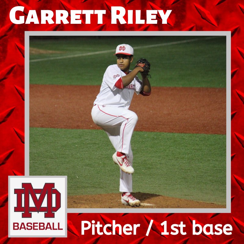 Our next senior is Garrett Riley. 

Favorite Memory: “Starting opening day against El Toro on my birthday with all the guys on the freshman team with me”

Garrett is a 3 year letter winner for the Monarchs who played 1st base, outfield and also pitched. During this years short