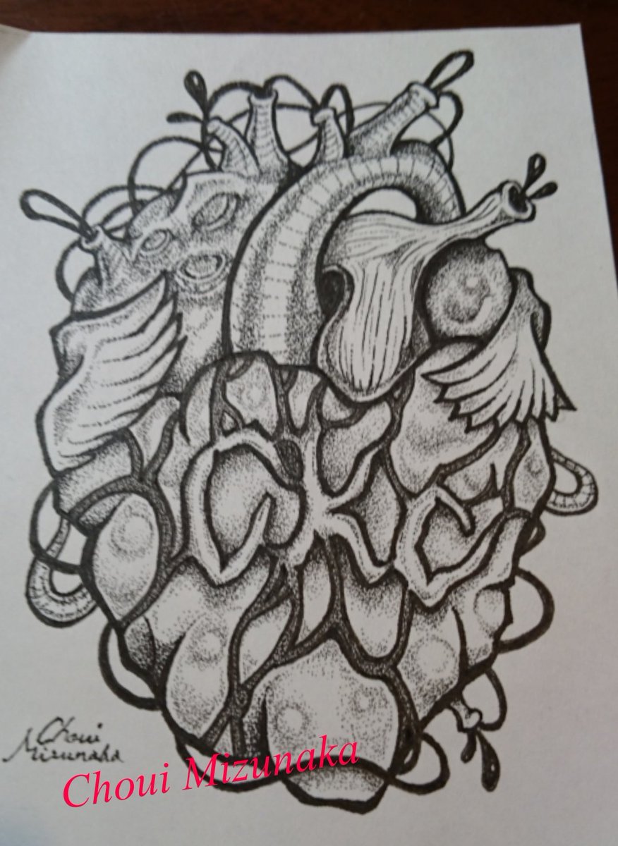 蝶生 レベル53 うちのペピンが描いてる心臓の絵を見ながら蝶生オリジナルを6時間で完成 F ー 点描 刺青 Tattoo Newschool