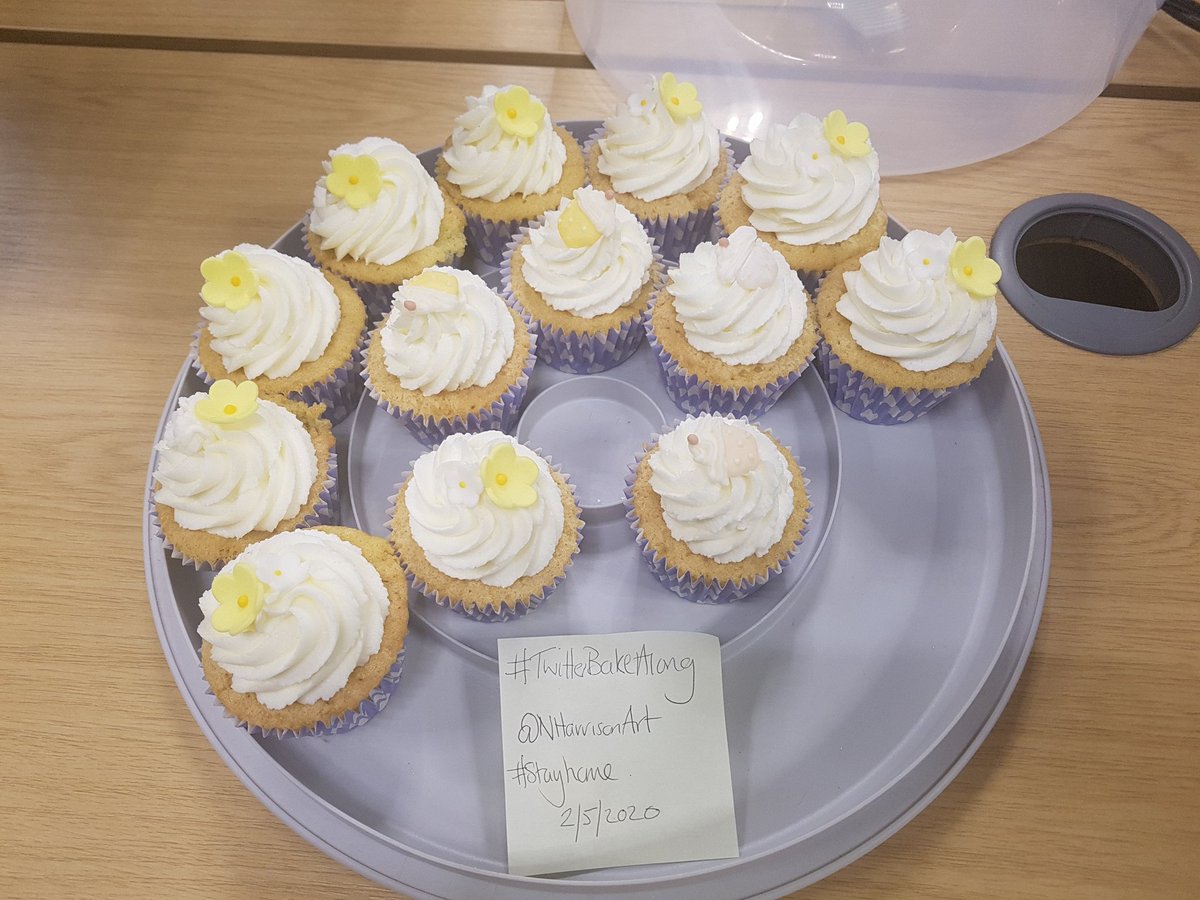 NHarrisonArt's tweet photo. Lemon and elderflower cupcakes. Saturday morning shift treats. #twitterbakealong #StayAtHome  @thebakingnanna1 @Rob_C_Allen https://t.co/9ha45NVGKc