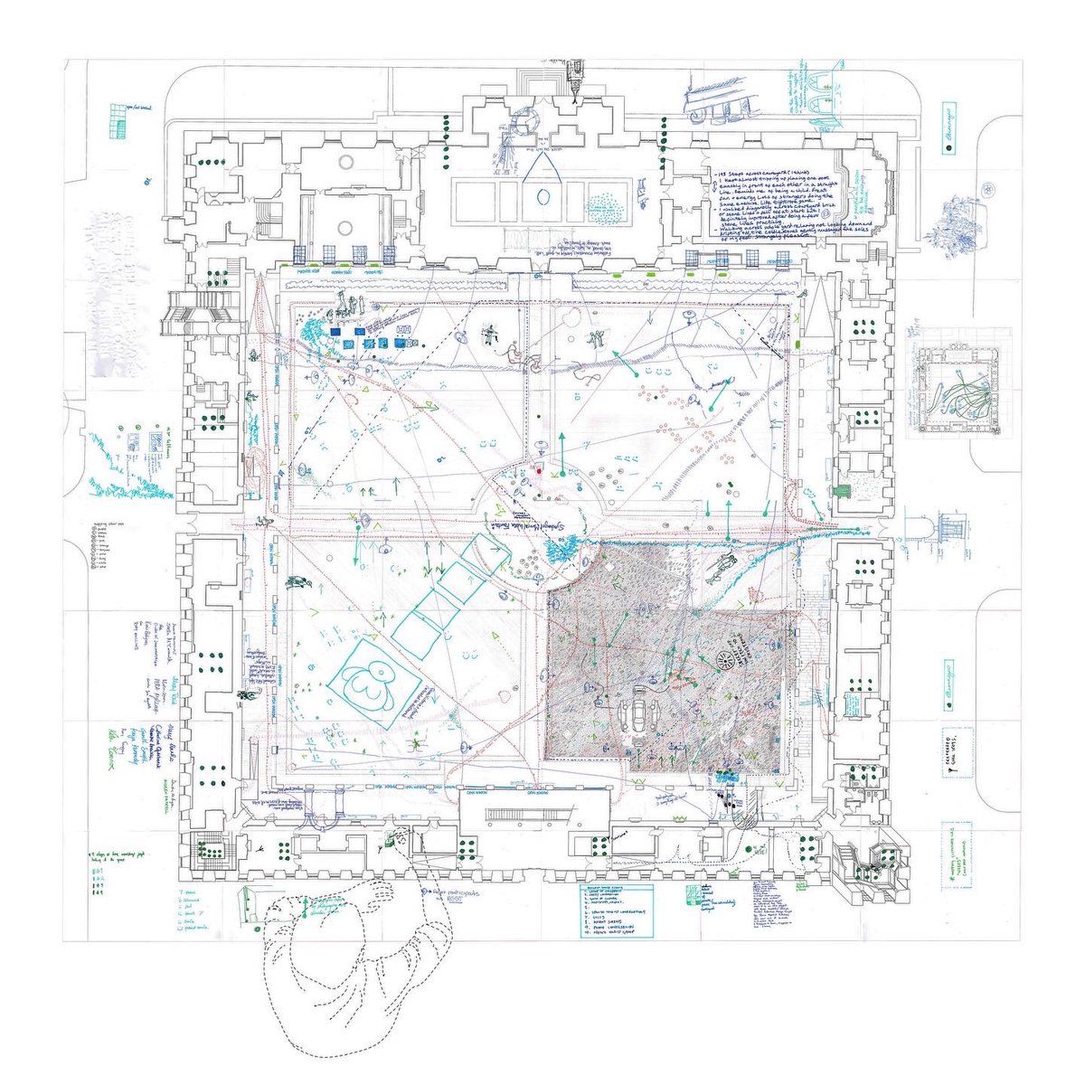 drawing_arch's tweet image. Drawing as communication: As part of our residency @IMMAIreland last summer we spent an afternoon with 27 members of the public drawing our observations of the courtyard at IMMA onto a 4x4m print-out of our own survey studies. #spacemapping #imma Photos: Ruth Connolly