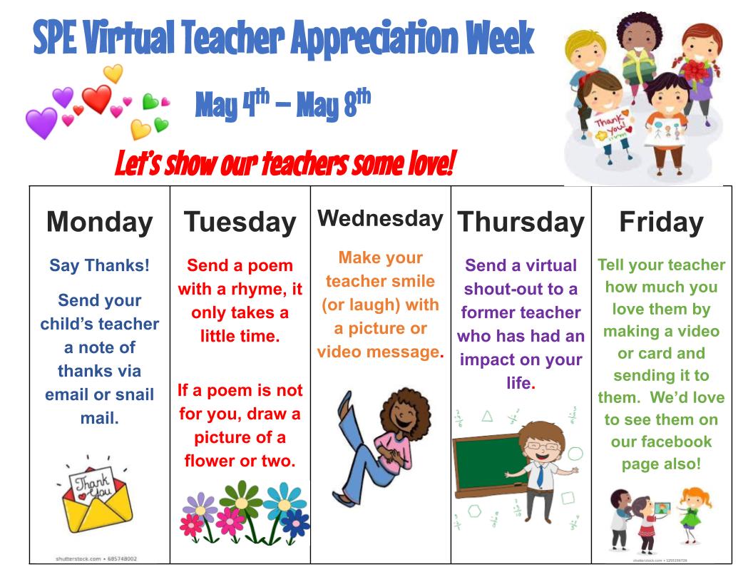 SPEMediaCenter's tweet photo. Help us say "THANK YOU!" to our dedicated teachers with our Virtual Teacher Appreciation Week! @WagnerTonya @MooreSchools https://t.co/vvwrapCC31
