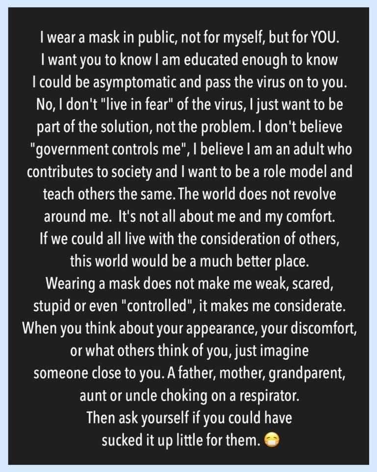 cmv925's tweet photo. "If we could all live with the consideration of others this would be a much better place." 

#DoYourPartGI #ThisIsRealGI #MaskUpGI #HazTuParteGI #EsteEsRealGI💜💜 https://t.co/aRx0LhtOcQ