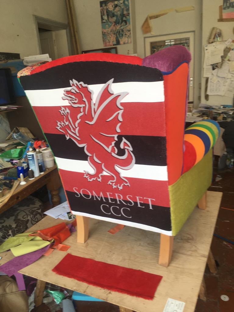 MineheadCricket's tweet photo. The Rainbow Chair 🌈
President Stu Tudball recovered this in just 24 hours. For anyone wanting to bid for the chair MIND in Somerset will be putting it on EBay on Friday 8th May. If you would like to/can make a donation rather than bid to @MindinSomerset please pm us  #staysafe https://t.co/vMbGvzQsQW