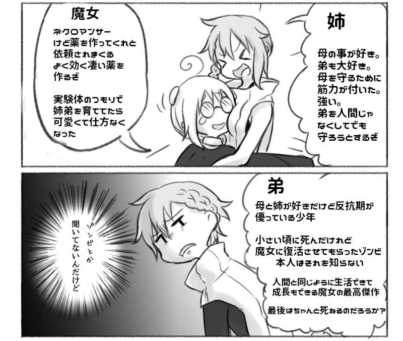 魔女集会で会いそうな3人です
ネクロマンサーとゾンビと怪力娘です 