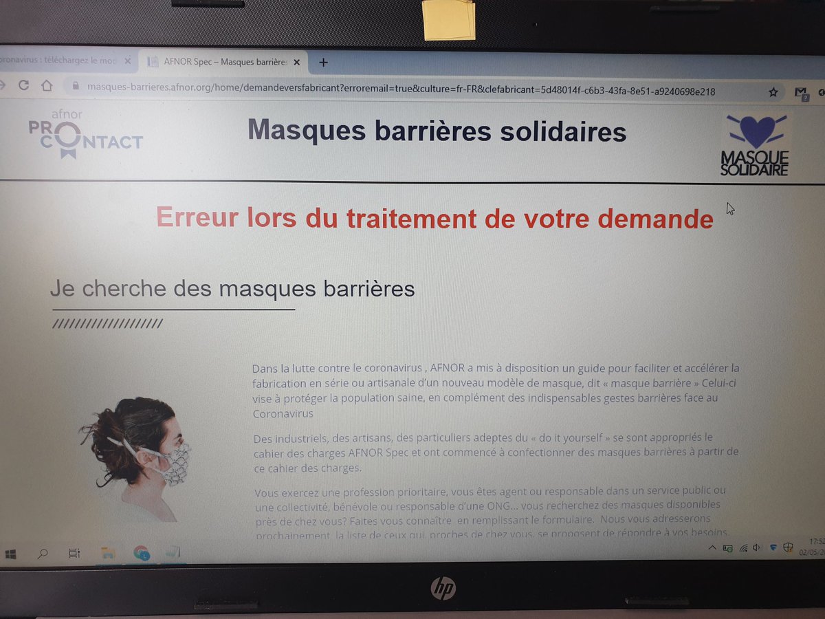 CatteauClaire's tweet photo. @AFNOR merci pour le site masques-barrieres! il y a un petit souci de formulaire quand on soumet le formulaire de "je cherche des masques barrières"  pourriez-vous y remédier ? Svp 😃 https://t.co/kLZYj3LZhs