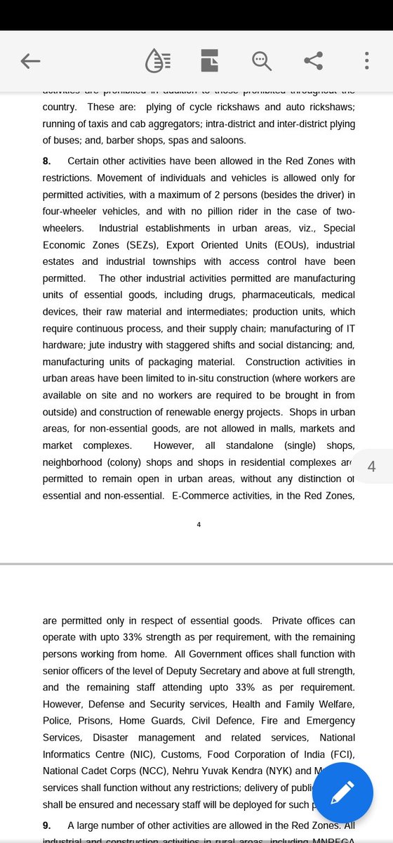 varunksingla's tweet photo. @manuparida1 Sir, according to (8) in the yesterday's "PRESS RELEASE EXTENSION OF LOCKDOWN FOR A FURTHER PERIOD OF TWO WEEKS WITH EFFECT FROM MAY 4, 2020.' by MHA, non-essential shops in markets are strictly prohibited to be opened in red zones. Does Chd. admin's stance differ on this? https://t.co/WdDPIQLAR7
