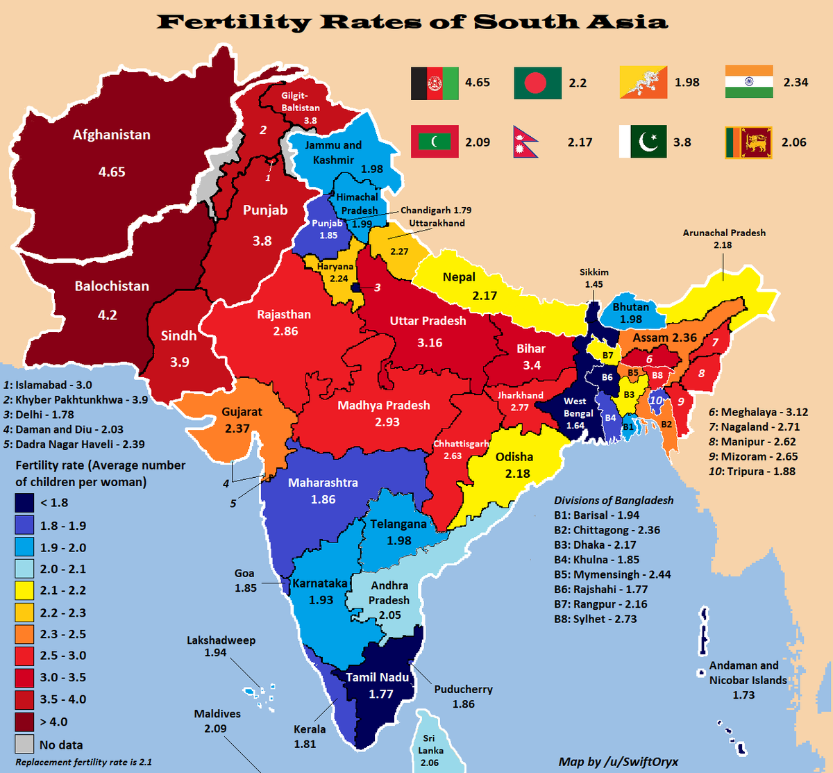 ShivShankara_'s tweet photo. Any #PopulationExplosion discussion is incomplete without discussing Total Fertility Rate (TFR) 

High time we act else there might be socio-economic issue which would be difficult to handle.

Pic 1 - TFR of two biggest religions
Pic 2 - TFR of states https://t.co/iQ2nQAoDJI