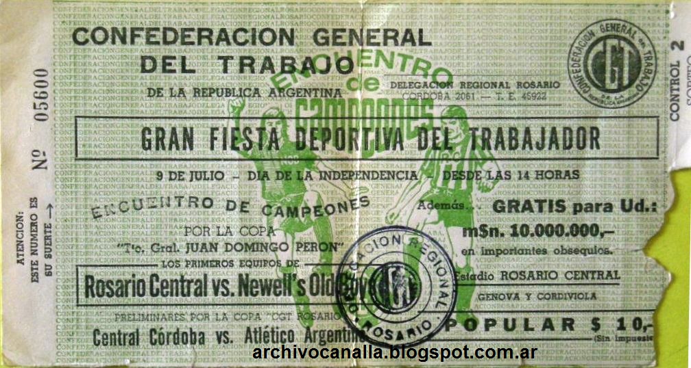 CFontanarrosa's tweet photo. @Scfabian77 @ESPNMarioKempes @peeiguille @central_fotos @rdgrafa La entrada del partido debe haber sido esta?, porque el 9 de Julio no se jugó. https://t.co/rREOHdrhsf