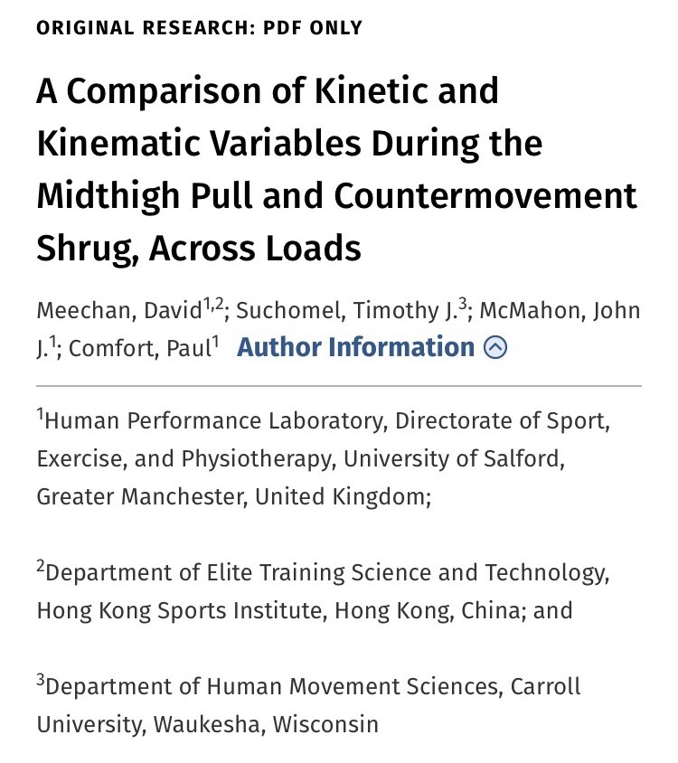Professor Paul Comfort (@paulcomfort1975) on Twitter photo 1st study from <a href="/meechan1983/">David Meechan, PhD</a>’s PhD <a href="/SalfordUni/">University of Salford</a> now available ahead of print in the <a href="/NSCA/">NSCA</a>’s <a href="/JSCRonline/">Journal of Strength and Conditioning Research</a> journals.lww.com/nsca-jscr/Abst…
The addition of a countermovement during a mid-thigh pull 🏋🏾♂️ enhances all kinetic variables 👊🏼 across a range of loads 1st study from <a href="/meechan1983/">David Meechan, PhD</a>’s PhD <a href="/SalfordUni/">University of Salford</a> now available ahead of print in the <a href="/NSCA/">NSCA</a>’s <a href="/JSCRonline/">Journal of Strength and Conditioning Research</a> journals.lww.com/nsca-jscr/Abst…
The addition of a countermovement during a mid-thigh pull 🏋🏾♂️ enhances all kinetic variables 👊🏼 across a range of loads