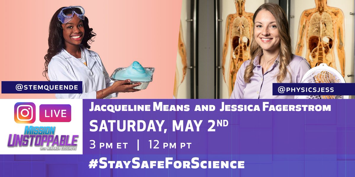 CBSUnstoppable's tweet image. ⚛️ We’re going LIVE today! ⚛️ 

Join @CBSUnstoppable for an exclusive #StaySafeForScience Instagram Live Q&amp;amp;A with @JackieMeans24 &amp;amp; #IfThenSheCan ambassador @physicsJess. #MissionUnstoppableTV @ifthenshecan
