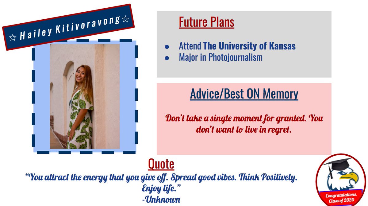 Senior Spotlight: Hailey Kitivoravong! Best of luck at KU! Congratulations on this major achievement!  #ClassOf2020 #MyOlatheSchools