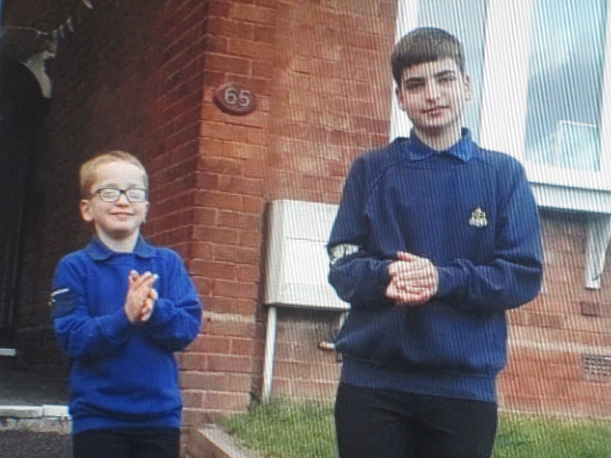 7thBhamBB's tweet photo. Callum and Alex salute Captain Tom Moore then  on Thursday joined the clapping for the NHS workers. https://t.co/cToMX2lxM9