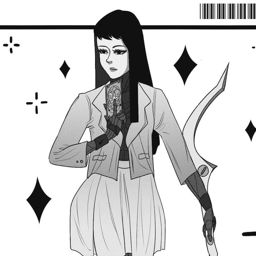 proof that cyborgs can be cosplayers as well :>>>

she made her own version of the sakura's school uniform and made some modifications to the sealing wand transforming it into a scythe 