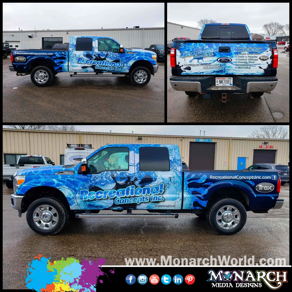monarchmadison's tweet photo. The best part about fleet graphics is the ability to adapt to each unique vehicle and person. Love how this blue just pops and sets off the actual dark blue color of the truck itself! Thanks to Recreational Concepts for counting on us to get the job done! 👍🦋 https://t.co/Xcy8iwAhNd