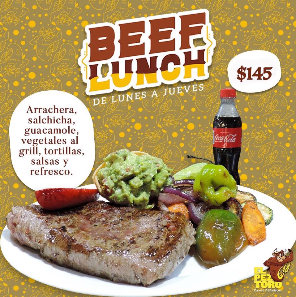 elpeztoro's tweet photo. ¡Regresa el consentido! El Pez Toro tiene para ustedes nuestro #beeflunch que incluye:
Arrachera o Sirloin
Salchicha para asar
Guacamole
Vegetales al grill
Refresco
Complementos
Por $145
Válido de lunes a jueves de 12-5.
📲Pedidos 9811706271 https://t.co/6mMrUYEx4b
