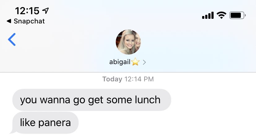whaleynw's tweet photo. @abigailpricee19 panera maybe? https://t.co/2w6XLdriwS