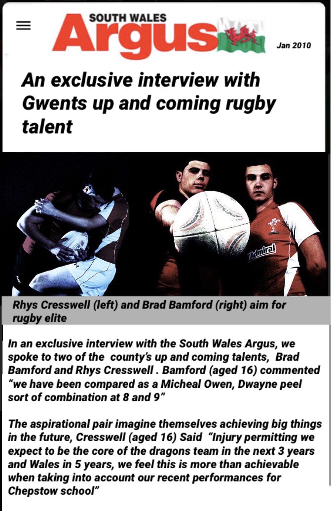 CHEPSTOWRFC's tweet photo. 🚫⚫️⚪️ Pandemic Profiles ⚪️⚫️🚫

Name - Rhys Cresswell / Brad Bamford 

Age - 27 / 26

Positions - Number 8 / Utility back 

Fun fact - The Lads haven’t quite lived up to their own expectations in a newspaper interview they took part in while still at school https://t.co/kOwmeIt6Oy