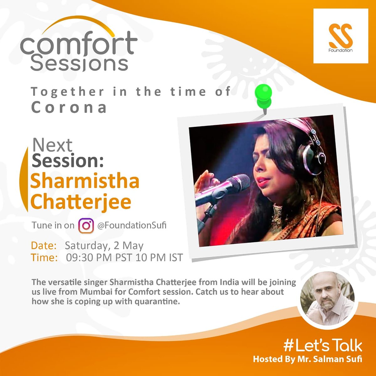 SalmanSufi7's tweet photo. Going live with Sharmsitha Chatterjee at 930 PM who will join us from Mumbai -
Tune in for some soulful music at https://t.co/ufN5vlEVKp
#SaturdayThoughts #ComfortSession https://t.co/N7BEkegOOX