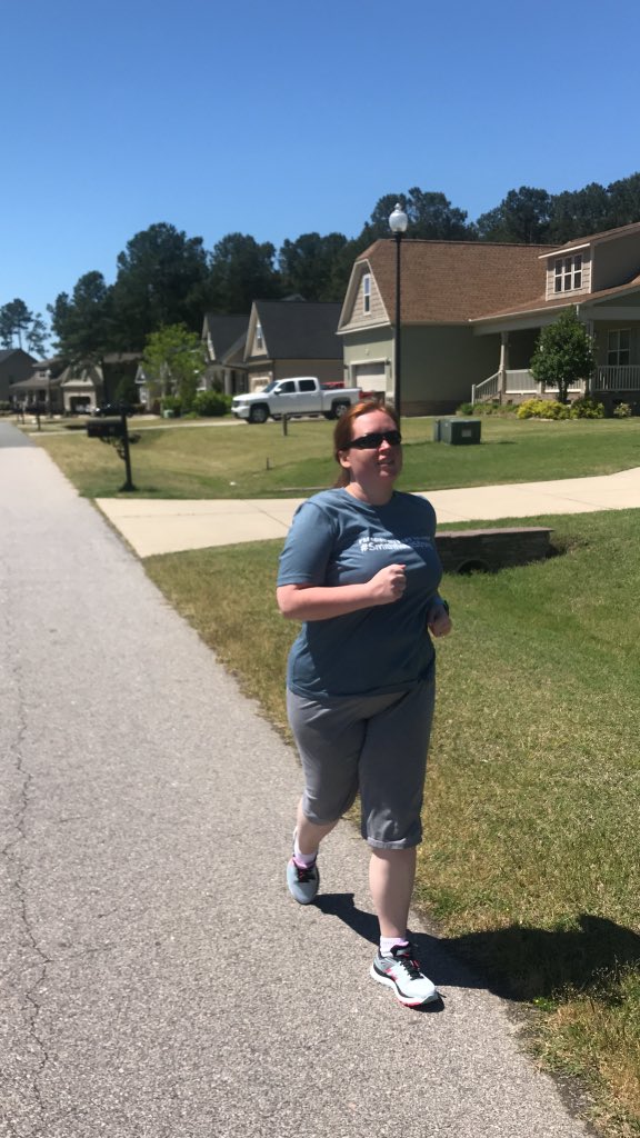 MyraBurrell's tweet photo. Completed my first ever 5K! Walked most but did jog some too. Beat my goal of 1 hour too! @pfcjoco #SmithfieldStrong https://t.co/Ah5dgwe5sa