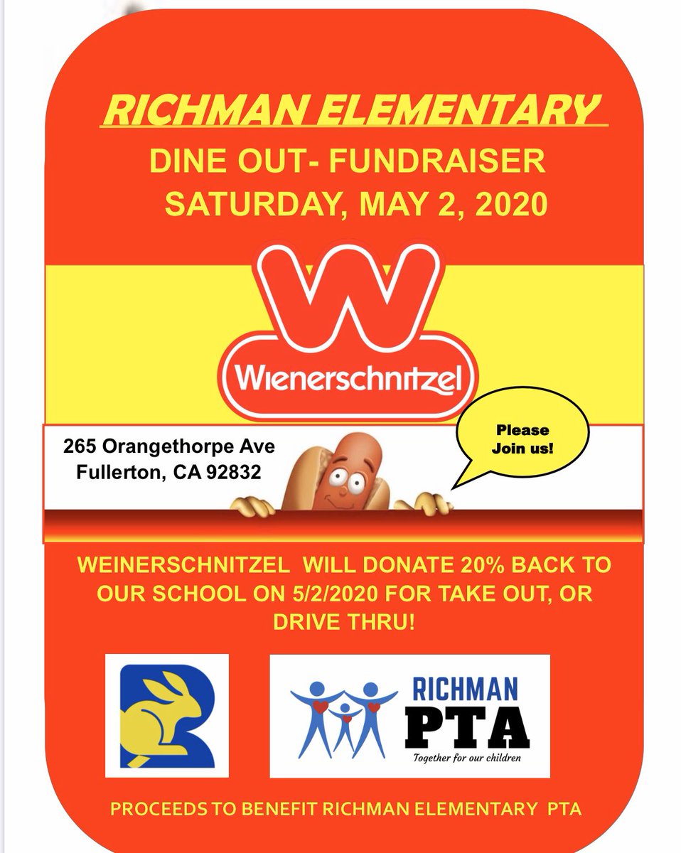 Help support Richman PTA - Drive-Thru or Take out...20%of the profits go back to Richman Elementary