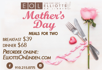 Elliotts_Linden's tweet photo. Preorder your Mother's Day meal to go. Choose a 3 course dinner or breakfast! And hardly any cleanup, that's great for everyone! Dinner ticket:https://t.co/kZCbB5PE8t . Breakfast ticket: https://t.co/0j9ZZl8Ead. #Pinehurstmealstogo #eatlocal https://t.co/zTtpUvjgvY