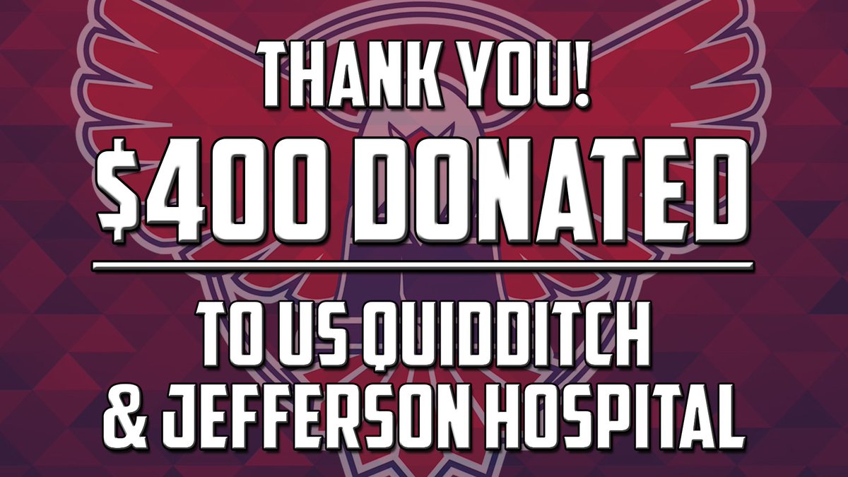 Philadelphia Freedom Quadball (@phillyfreequid) on Twitter photo THANK YOU to everyone who donated to our fundraising campaign for <a href="/usquidditch/">usquadball</a> and Jefferson Hospital. Together we raised $400, and helped #SaveQuidditch! #LetFreedomRing THANK YOU to everyone who donated to our fundraising campaign for <a href="/usquidditch/">usquadball</a> and Jefferson Hospital. Together we raised $400, and helped #SaveQuidditch! #LetFreedomRing