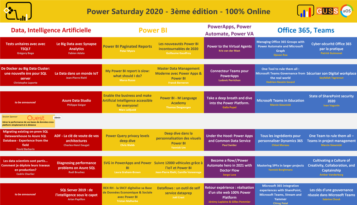 PowerSaturday's tweet photo. 📣Lundi, on ouvre les vannes avec la publication officielle de l'agenda et l'inscription. Mais on ne voulait pas vous laisser sans rien ce WE alors voici un bon aperçu. 😉
#PowerBI #PowerPlatform #M365 #O365 #Data #Teams #AI https://t.co/3aJuhtdSjS