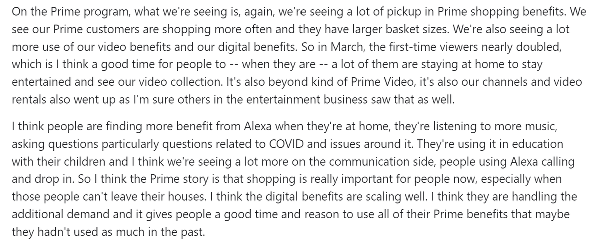 32/nPrime program: A all-in-one package being utilised presently.Pickup in Prime shopping benefitsFrequency of shopping rose+ larger basket sizesIncreased use of video benefits+Alexa is showing grown communication on a set of factors.