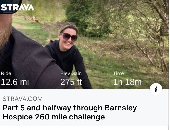 To mark the halfway point today Sam joined me for a steady 12.6 mile ride on the trail. @BarnsleyHospice #fundraisingchallenge #260miles #halfway