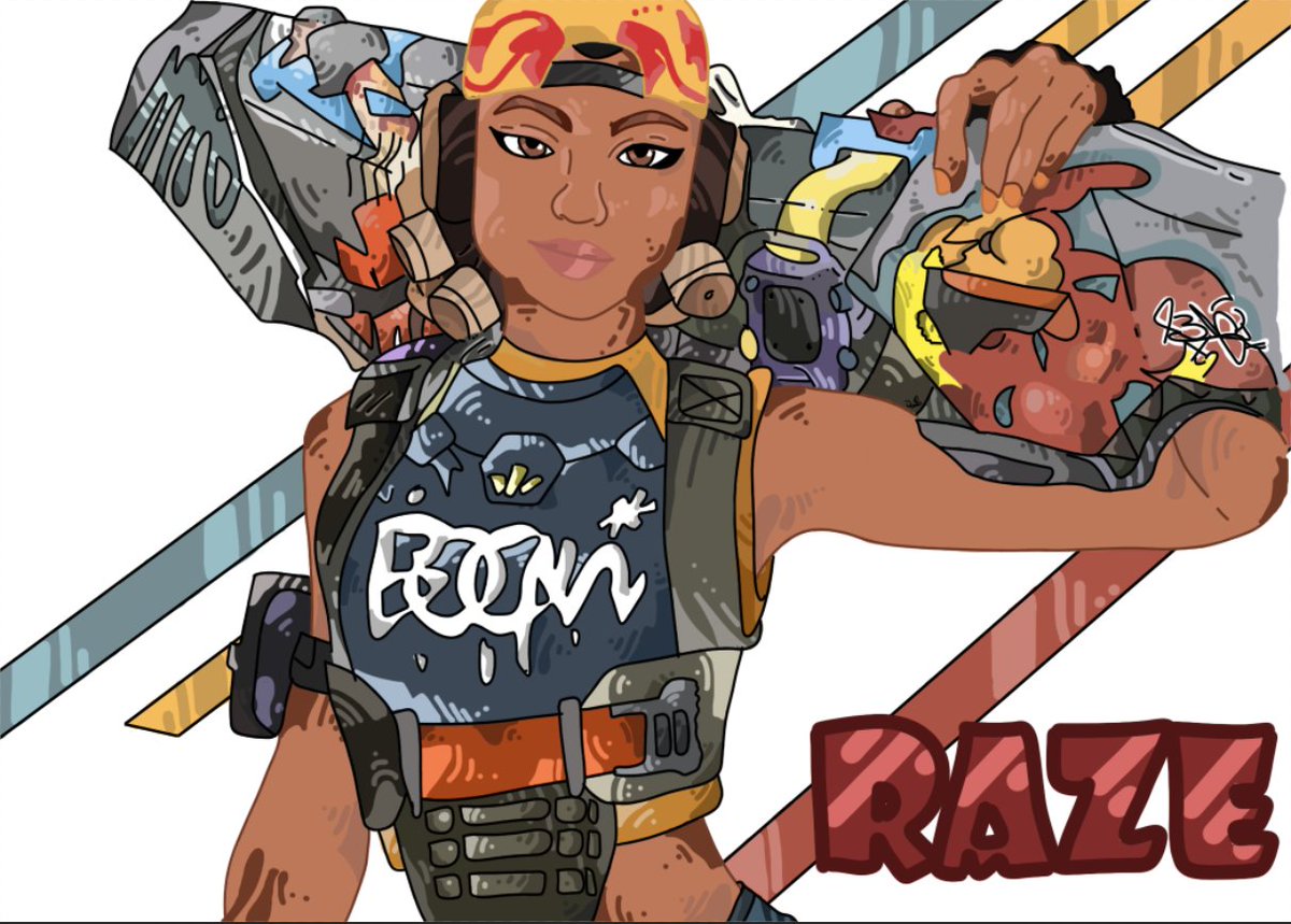 RinyuVT's tweet photo. So....jetzt bin ich fertig mit Raze :) 
Ist evtl. bissl abstrakt..idk, aber ist halt meine Art zu zeichnen UwU #VALORANT #Raze https://t.co/iWepMQfSbs