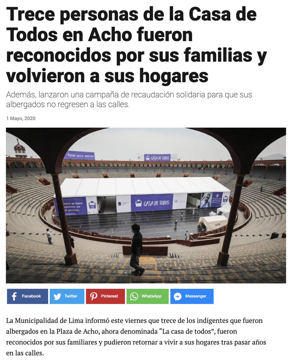 wenz182's tweet photo. In Peru, they builded a shelter in an old bullring, for homeless people to stay safe during Covid. Since then, 13 people have returned to their homes after years on the street. They were recognize by their families through media. #SomeGoodNews @johnkrasinski @somegoodnews https://t.co/w8yD5oQ4aC