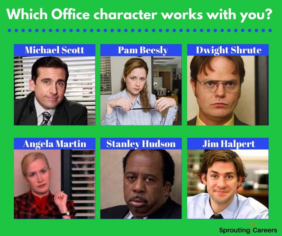 SproutingCareer's tweet photo. Calling all "The Office" fans! We all have or have had one of these characters at work, which one works or has worked with you?

#TheOffice #Workplace #Coworkers #Fun #SproutingCareers https://t.co/5su7VQ2iPa