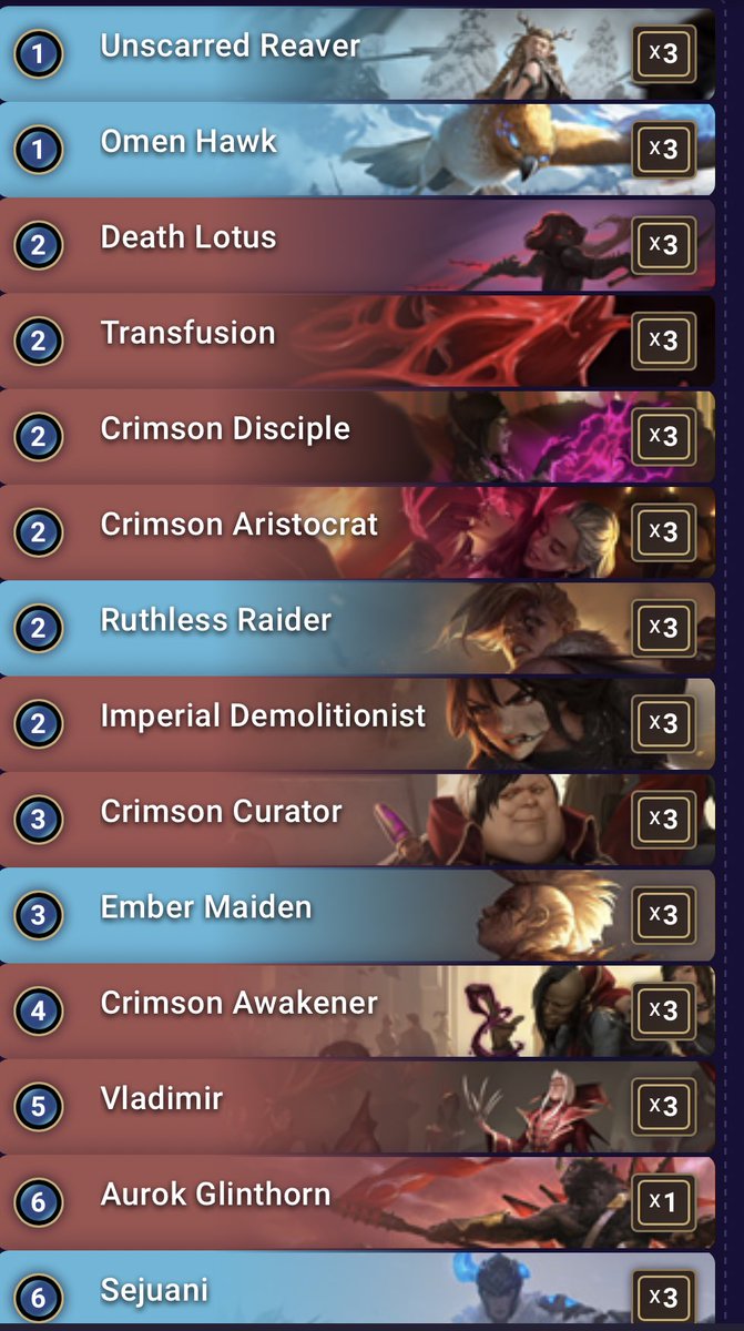 SpyridaLoR's tweet photo. Since some people are asking me for my Midrange Sejuani Vladimir Deck that I used during #SPLoRInv - here is the List:

CECACAQDAQBACAIWEMBQEAIBAIDAOAIDAUDB4IBPGAZAAAIBAIBQE

It smashes Monomacia and most aggressive Decks! Tell me if you find room for improvement :) https://t.co/HS9d4189sS