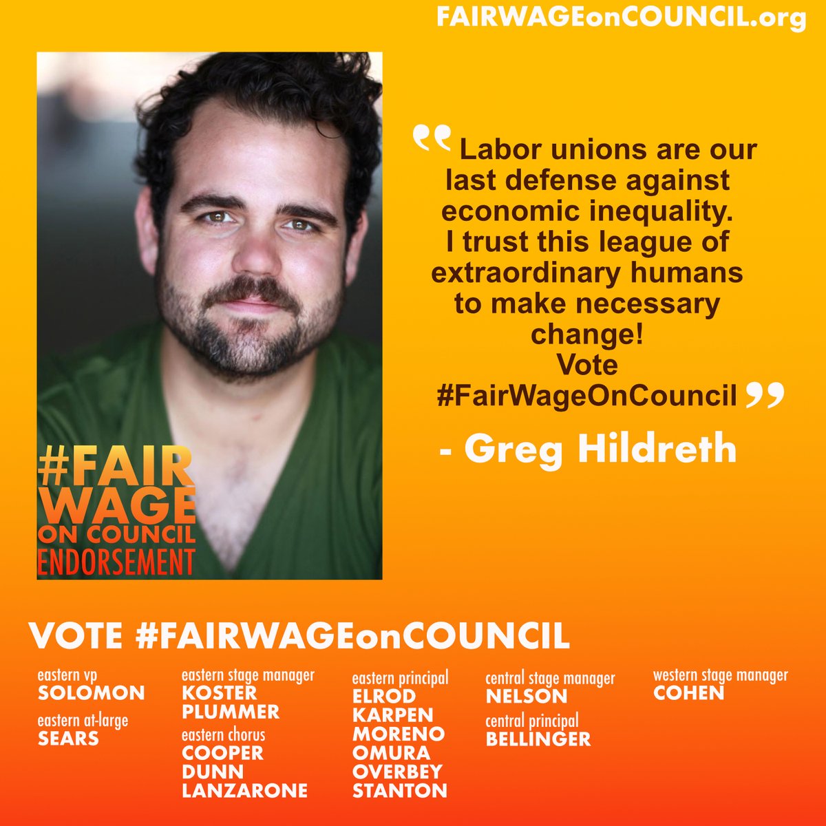 CouncilFairWage's tweet photo. Has anyone ever wondered if #GregHildreth has good taste?
Well - worry no more.
Greg has GREAT taste. Just check this #FWOC2020 endorsement.
We're so happy to have friends and colleagues who believe in our mission of fair wages for ALL Equity members.
#FairWageOnCouncil https://t.co/YR31ix2oP6